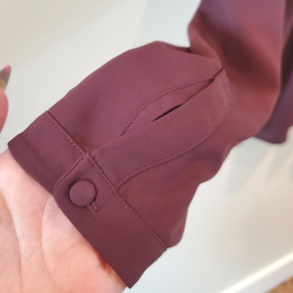 Icone (Simons) Sheer Burgundy Button Up Shirt with Black Beading (XS) - Picture 6 of 8